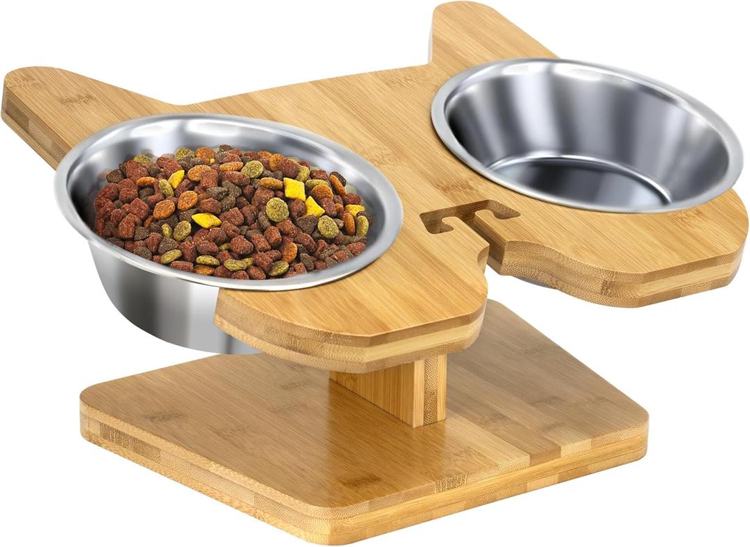 CREHNIL Slanted Angled Tilted Dog Bowls for French Bulldogs Personalized Frenchie Raised Stainless Steel Food Bowl Dog Dishes with Stand Feeder Station