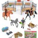 DuDuMo Horse Stable Playset, Horse Gifts for Girls and Boys with 3 Horses and 2 Riders, Horse Toys Set Farm Animals Toys for Kids 3 4 5 6 7 8+ (New Model), Green