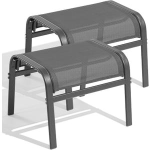 Outdoor Ottoman Set of 2, All Weather Outdoor Foot Stool with Supportive Textliene and Metal Frame, Stackable Oversized Outdoor Foot Rest for Furniture Patio Garden Pool, Grey