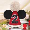 Cartoon Mouse 2nd Birthday Hat - Red & Black Party Hat for Girls Boys, Birthday Photo Props, Cake Smash, Baby Shower, Toddler Party Decorations (24 Months)