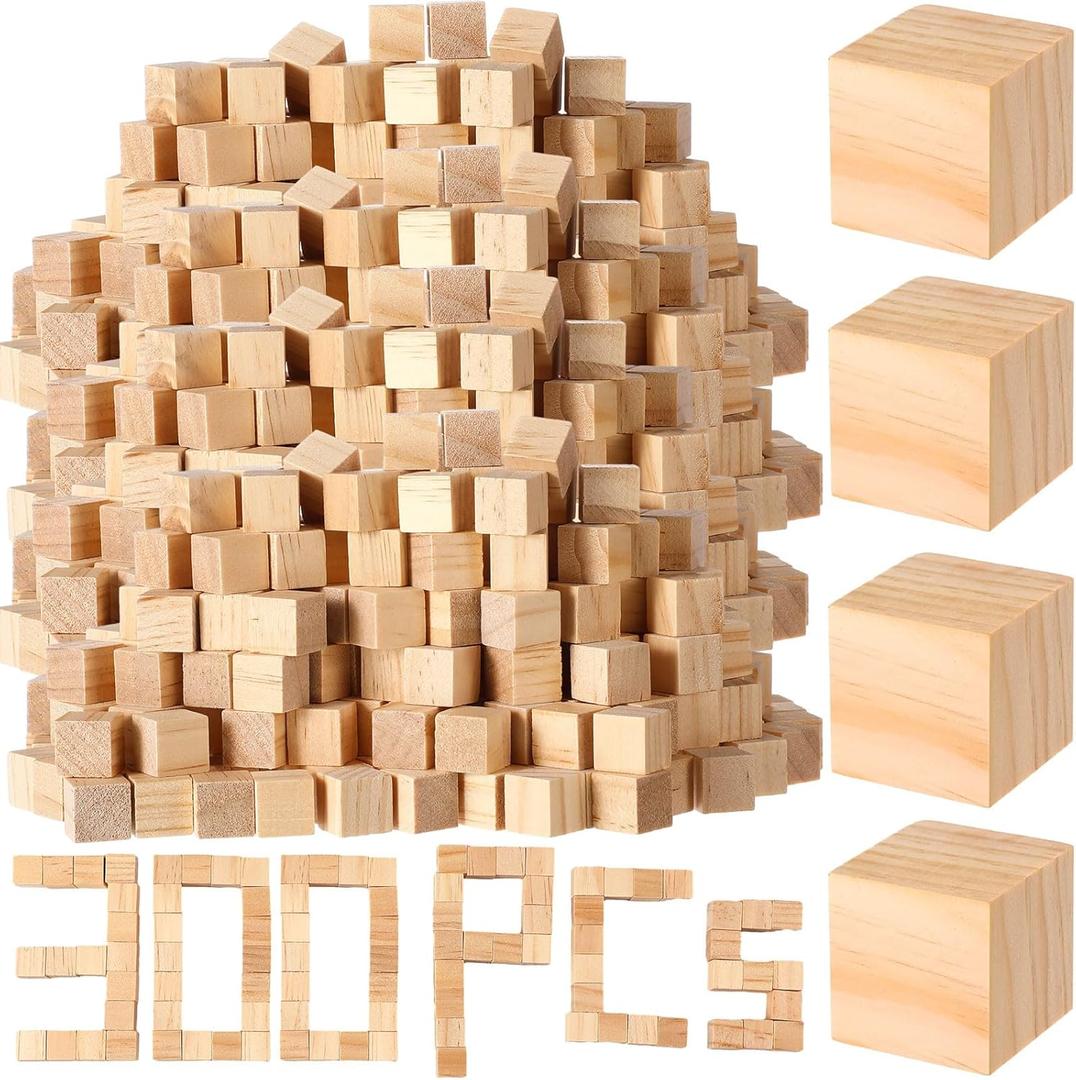 Barydat 300 Pcs 0.5 in Wooden Cubes,Unfinished Wooden Blocks for Crafting Natural Craft Wood Square Blank Cube for DIY Project Baby Showers