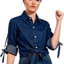 Women's Denim Crop Top with Red Polka Dot Bow Headbands, Halloween Costume, Cosplay Outfit (Medium, Blue)