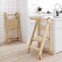 Foldable Toddler Standing Tower, Height Adjustable Kitchen Tower with Safety Rails and Anti-Slip Device, Wooden Kids Kitchen Stool Helper for Ages 18 Months to 6 Years - Natural
