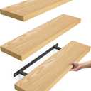 BAYKA Floating Shelves for Wall, 22.5 inches Wall Mounted Rustic Wood Shelves for Bathroom, Bedroom, Living Room, Floating Shelves for Books/Storage/Decor (Light Oak-Toned,Set of 3)