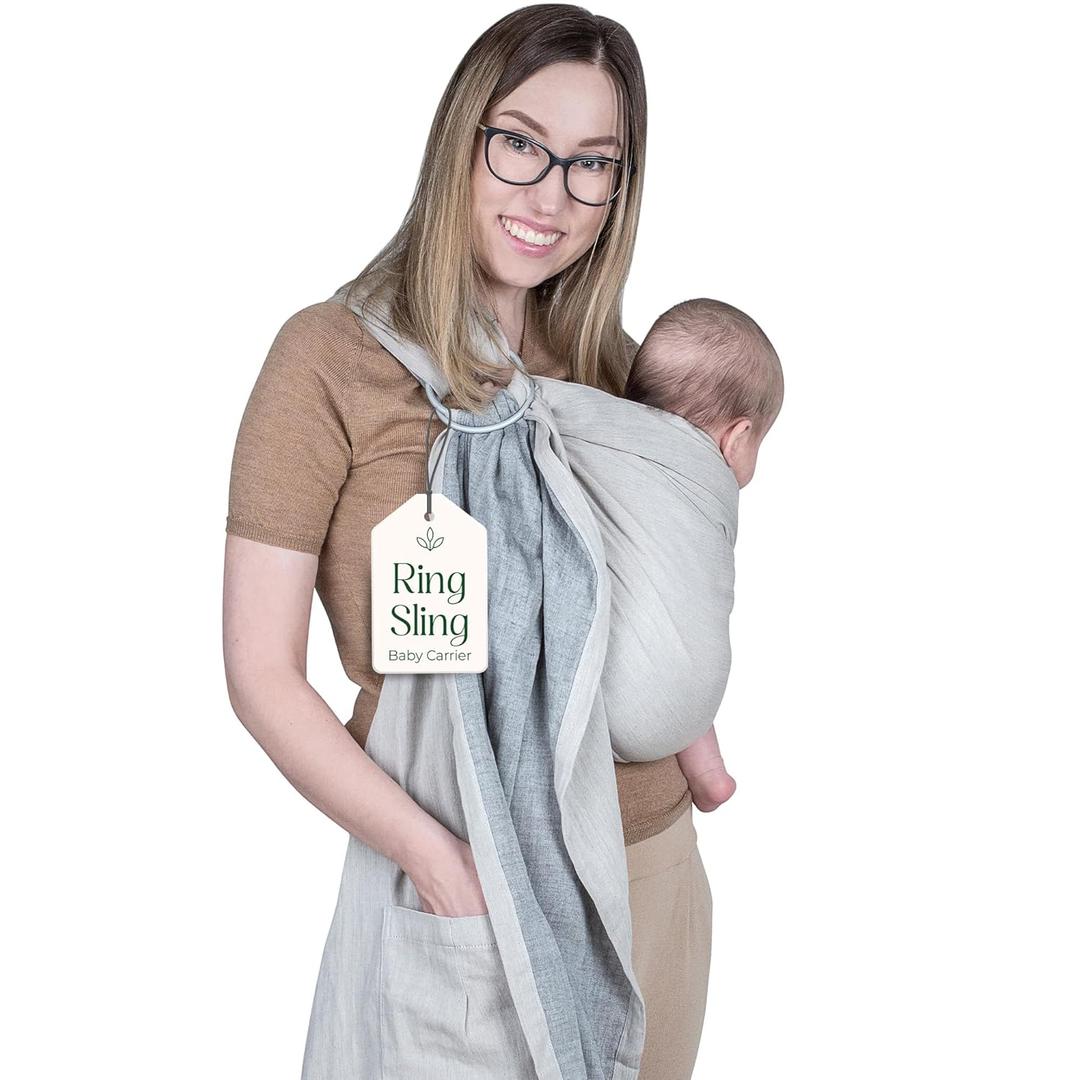 Ring Sling Baby Carrier - USA lab Tested, 100% Natural Cotton Muslin, Breathable & Ergonomic Ring Sling 
