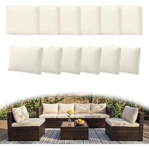 12Pcs Outdoor Couch Cushion Covers with Zipper, Water-Resistant Patio Cushion Covers, Max Compatible 24x24x3.15 Inch Patio Cushion, Full Coverage, Non-Stretch, UV-Resistant, Only Cover