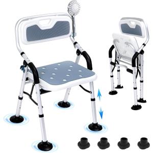 Shower Chair for Inside Shower,Foldable Shower Chair for Elderly and Disabled, Adjustable Height Chairs with Padded Arms and Back for Bathroom,Compact and Comfortable Regular Standard