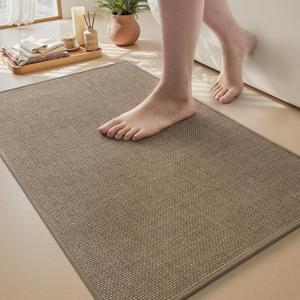 MontVoo Bath Mat Rug-Ultra Thin Non Slip Bath Mats for Bathroom Mat Quick Dry, Rubber Backing Washable Bathroom Rugs Fit Under Door, Absorbent Bath Rugs for Floor,20"x32",Khaki