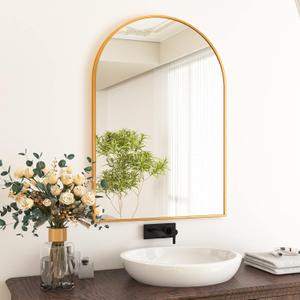 HARRITPURE 24"x36" Arched Bathroom Mirror - Wall Mounted Mirror - Gold Arch Mirror - Aluminum Alloy Frame Bathroom Mirror Living Room, Bedroom, Bathroom and Entryway (36"L x 24"W)