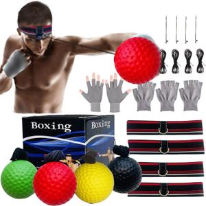 2 x Reflex Balls Boxing Headband Set for MMA Boxing Kickboxing Training Reaction Ball Kit Includes 4 Different Levels Balls+4 Elastic Headbands+4 Spare Lines+4 Gloves for All People
