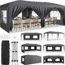 Garvee 10x20 Pop Up Canopy Tent with 6 Removable Sidewalls, Easy Up Commercial Canopy Tents for Parties, Large Heavy Duty Outdoor Canopies with 3 Adjustable Heights, Stakes X18, Grey