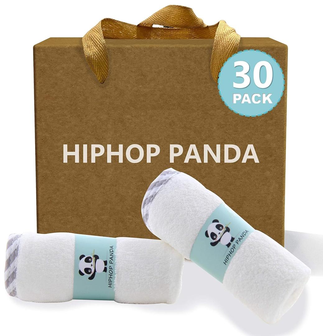 HIPHOP PANDA Baby Washcloths, Rayon Made from Bamboo - 2 Layer Ultra Soft Absorbent Newborn Bath Face Towel - Reusable Baby Wipes for Delicate Skin - Gray Stripe, 30 Pack (30 Pack - Gift Box Set) HIPHOP PANDA Baby Washcloths, Rayon Made from Bamboo - 2 Layer Ultra Soft Absorbent Newborn Bath Face Towel - Reusable Baby Wipes for Delicate Skin - Gray Stripe, 30 Pack (30 Pack - Gift Box Set)