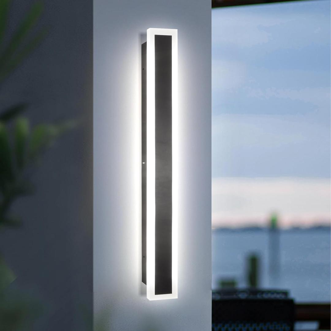 23.6In Outdoor Wall Sconces Black Modern Exterior Wall Light Fixtures for House 3CCT Dimmable IP65 Waterproof Long Outside Wall Light for Garage, Doorway, Patio,Stairway, 1PC-23.6"*3.1"*2"-Dimmable