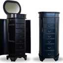 Hives and Honey Daley Oval Jewelry Armoire, Stylish Standing Organizer with Mirror, 7 Drawers, 20 Necklace Hooks, Anti-Tarnish Lining, Divided Storage, Black