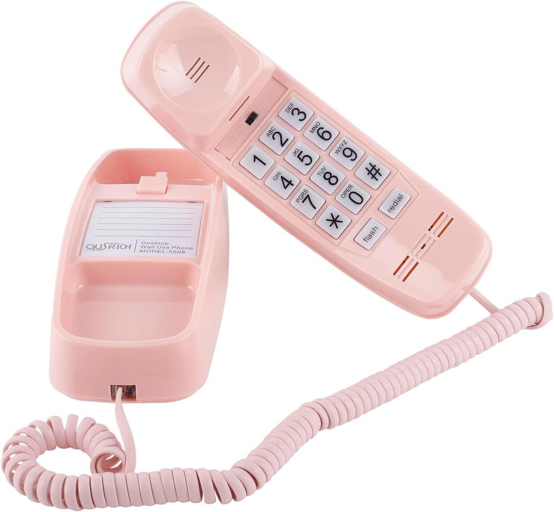 Pink Landline Phone Inspired by 90s Vintage Princess Phone with 110DB+ Loud Ringer, Retro Wall Phone No Power Required, Pink Corded Telephone for Kids/Seniors, Cute Novelty Landline Phones for Home