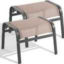 ONBRILL Outdoor Ottoman Set of 2, All Weather Outdoor Foot Stool with Supportive Textliene and Metal Frame, Stackable Oversized Outdoor Foot Rest for Furniture Patio Garden Pool, Brown