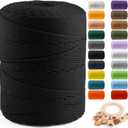 Macrame Cotton Cord 4mm x 547yds, ZUEXT Natural Handmade Black Braided Cords 4 Strands Knitted Rope String for Craft Wall Hanging Weaving Tapestry Dream Catchers Hanger DIY Gift (500m)