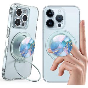 Typecase Magnetic Phone Grip Holder: Adjustable Finger Ring Kickstand - Adapter Ring Included - Phone Grips for Back Compatible with iPhone Android Kindle Accessories - Blue Marble