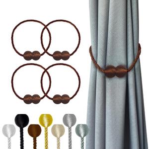 Hion Magnetic Curtain Tiebacks Dark Brown 4 Pack, Curtain Tiebacks Buckles Holdbacks Holders Hooks Clip for Home Bedroom Office Decorative Thick or Thin Curtain