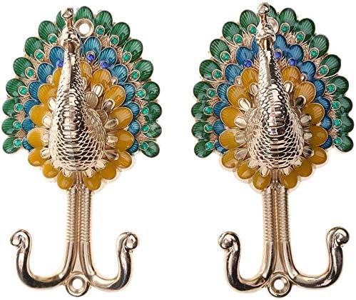 2pcs Peacock Metal Double Hanger Hook Double Head Wall-Mounted Coat Towel Hanger Hook - Gold