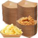 200 Pack 3 Lb Paper Food Boats, Disposable Brown Food Trays, Kraft Paper Boats for Serving Food, Paper Nacho Trays for Hot Dog, Fries, Popcorn Sauce, BBQ, Picnic, Party, Wedding, Christmas