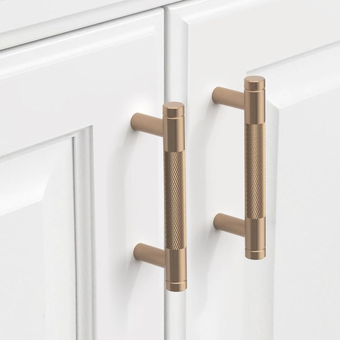 10 Pack Knurled Cabinet Pulls 3 Inch Champagne Bronze Kitchen Cabinet Handles Cabinet Hardware Kitchen Handles for Cabinets Champagne Dresser Pulls T Bar Drawer Handle