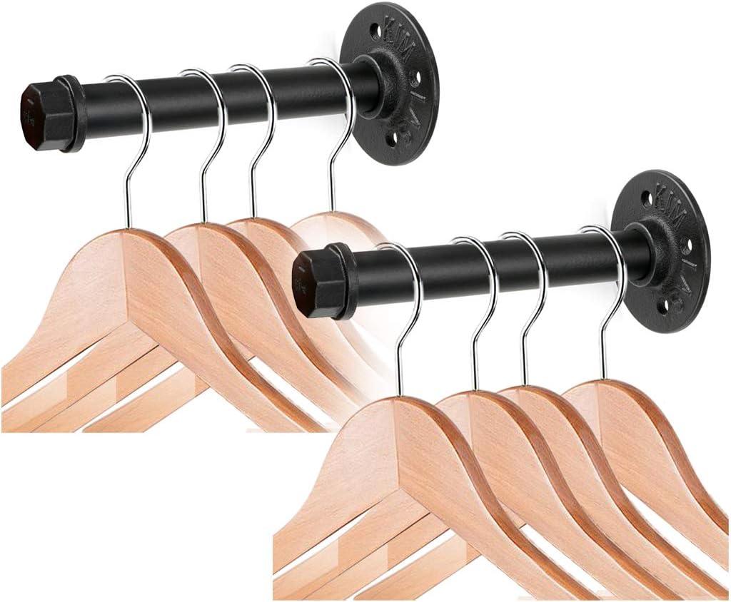 Sumnacon 2 Pcs 7.7 Inch Industrial Pipe Clothes Bar - Heavy Duty Rustic Metal Coat Hanger with Screws, Wall-Mounted Garment Holder Rack for Bedroom/Bathroom/Cabinet/Boutique/Clothing Store, Black (8 Inch)