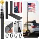20FT Tailgate Flag Pole with Tire Mount, Fits RV Pickup SUV Sedan, Portable RV Flag Pole with 20" High-Density Foam Protective Tube, Thickened Aluminum Flag Pole with an Flag, 60 MPH, Dual Flag Mount