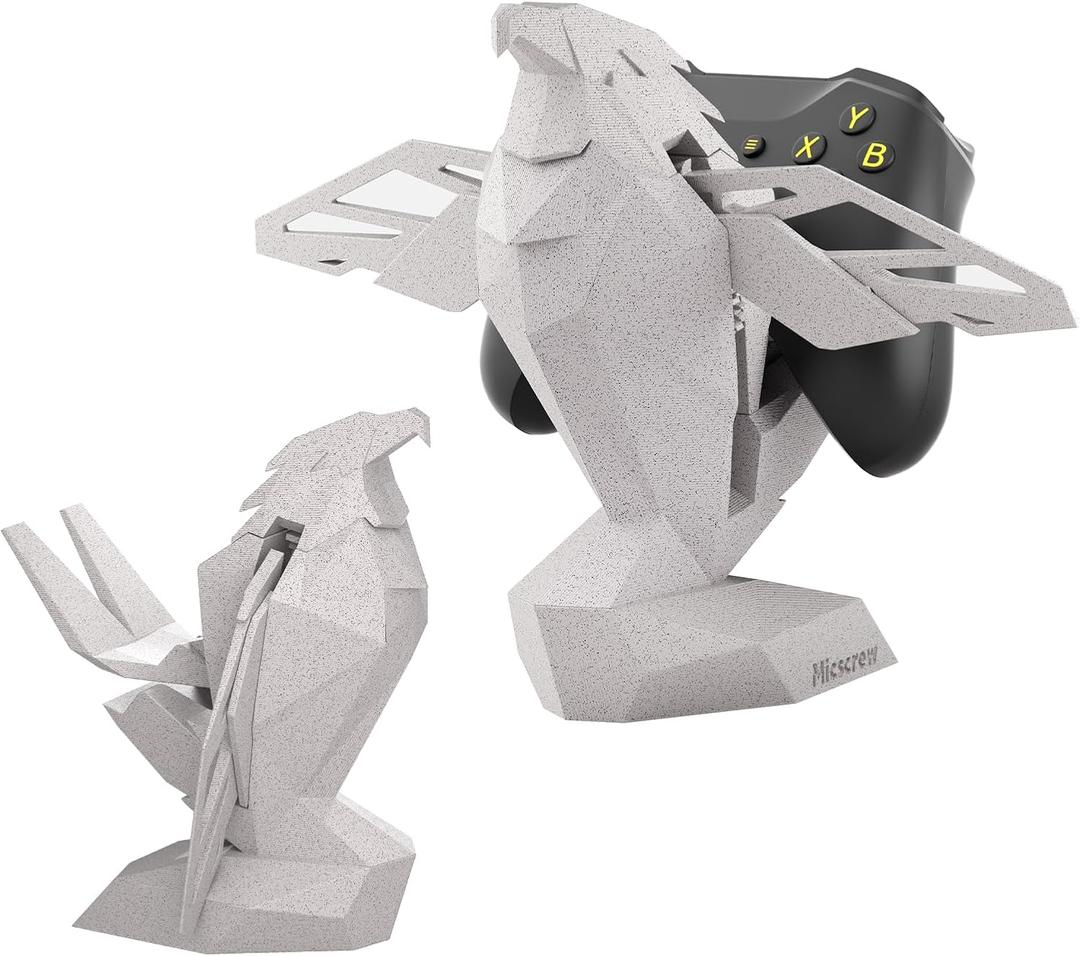 Controller Holder for Xbox/PS/Switch Monument Marble-Style Eagle Stand, Auto-Spreading Wings, Dual Placement, Scratch-Free Curved Tail Design