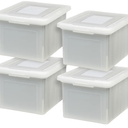 IRIS USA File Box, Plastic File Organizer with Lids for Letter/Legal File, Portable Document Box For Moving, Storage Bin with Durable and Secure Lid, Stackable Nestable BPA-Free, Pearl 35 Qt. 4 Pack