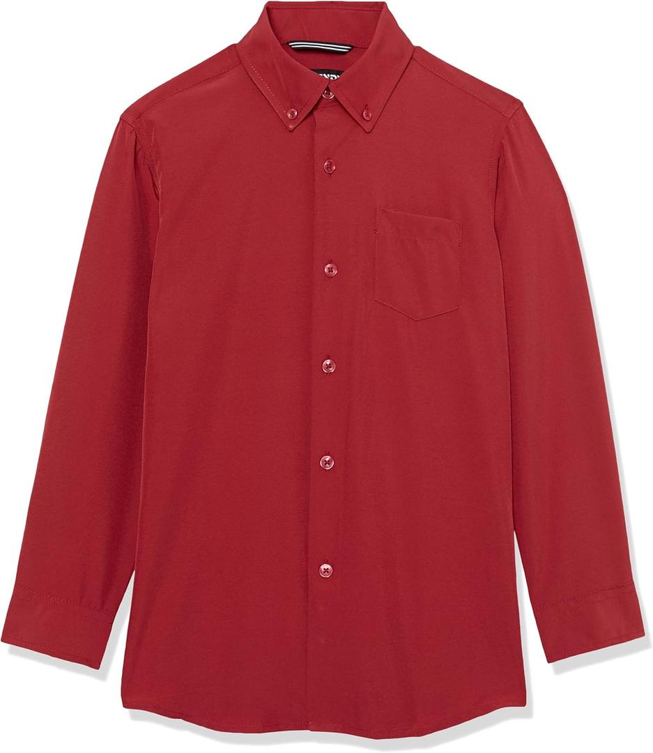 AXNY Boys Slim Fit Solid Super Stretch Solid Button Down Shirt (Red)
