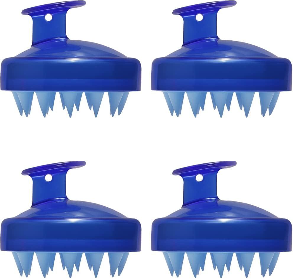 Magik 2-4 Pcs Silicone Scalp Massager Shampoo Brush Head Comb Bristle Hair Scrubber (4 Pack, #1 Dark Blue&Blue)