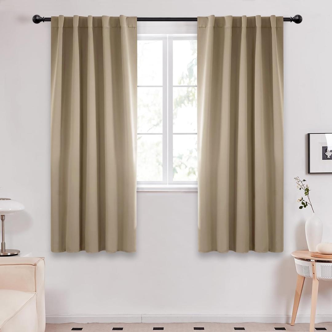 Deconovo Blackout Curtains, Thermal Insulated, W42 x L63 2 Panels, Back Tab, Machine Washable, Room-Darkening Drapes for Bedroom/Living Room Taupe
