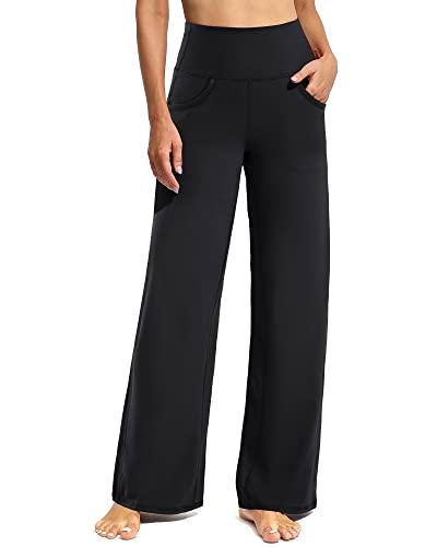 Promover Wide Leg Pants for Women Straight Leg Sweat Pants Yoga Dress Pants with Pockets Stretch Work Slacks Loose Fit (Black,XL)