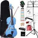 Aileen Violin 4/4 Full Size for Adults Beginners, Blue Fiddle Starter Kit for Students Age 12+, including Music Stand, Unique New Fingerboard Sticker, Mute
