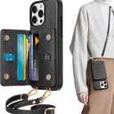 TUCCH Adjustable Crossbody Wallet Case for iPhone 16 Pro Max (6.9"), RFID Blocking [6 Card Slots][Detachable Lanyard], Magnetic Flip Wallet PU Leather Phone Cover for iPhone 16 Pro Max, Textured Black