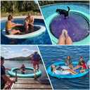 FBSPORT Inflatable Water Hammock Round Floating Ring, 10ft Inflatable Dock Floating Platform for Lake W/Cupholder, Sun Float Chill Raft Float Ring Tanning Pool Lounger Island Platform Pad, Blue, Water Hammock (10' Circle)