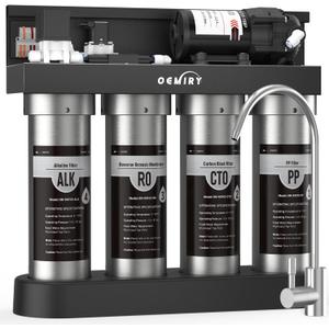 Alkaline UV Reverse Osmosis System Stainless Steel 500 GPD Tankless RO Water Filter 8 Stage Remineralization Under Sink Water Filtration with Faucet 2:1 Pure to Drain