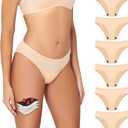 Battewa Leakproof Underwear for Women Low-Waist Bikini Light Incontinence Leak Protection, 20ml Absorbency Washable Reusable High-Cut Hipster Briefs 6Pack (Beige, X-Large)