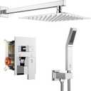 SR SUN RISE SRSH-D1203 12 Inches Bathroom Luxury Rain Mixer Shower Combo Set Wall Mounted Rainfall Shower Head System Polished Chrome Shower Faucet Rough-in Valve Body and Trim Included