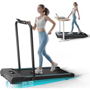 Walking Pad with Auto Incline, Under Desk Folding Treadmill with Remote Control and LED Display for Home Office, 3HP Portable Walking Jogging Running Machine, 300 LB Capacity