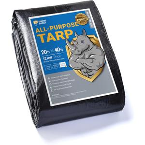 GUARD SHIELD Heavy Duty Tarp 20x40 Feet Black Tarp Large Outdoor Tarps Waterproof with Grommets Cover 12mil
