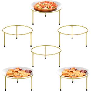 6 Pack Gold Metal Wire Pizza Pan Riser Stands, Round Pizza Tray Riser Rack Holder, Food Platter Tray and Display Rack for Home, Restaurant, Party Buffet