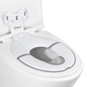 Orzbow Foldable Travel Potty Training Seat, Toddler Toilet Seat Attachment for Adult Toilets, Portable Potty with Suction Cups, Adjustable Length, Splash Guard, Non-Slip Base, Easy to Clean, White