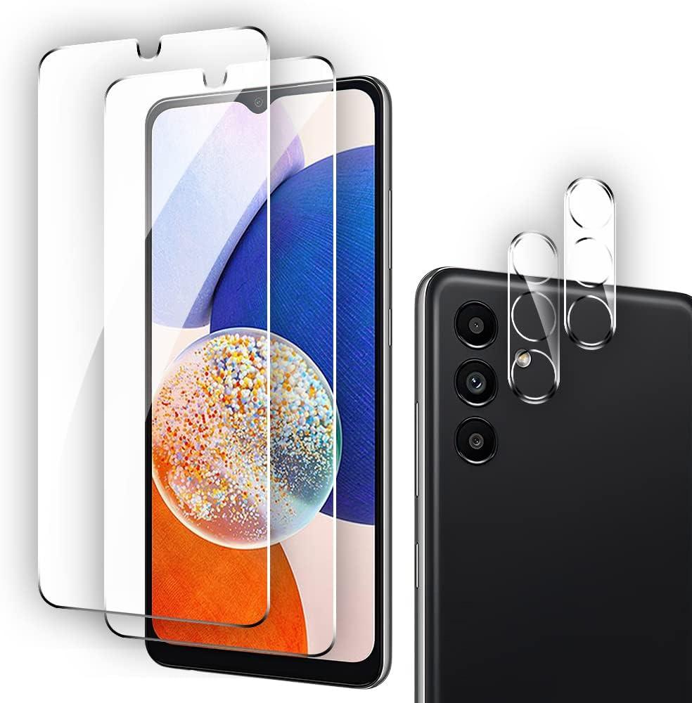 2+2 Pack Tempered Glass Screen Protector for Samsung Galaxy A14 5G 2023 with Camera Lens Protector, Ultra HD, 9H Hardness, Case Friendly