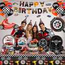 231PCS Cars Birthday Decorations Set Race Car Birthday Party Decorations Kit with Tablecloth, Banner, Plates, Cups, Napkins, Stickers & Slap Bracelets, Car Themed Party Decorations Serves 24
