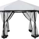 SUNJOY 11x11 ft. Pop Up Gazebo, 2-Tone Portable Canopy/Tent, Outdoor Hexagon Steel Frame Soft Top Gazebo with Mesh Sidewalls and Carry Bag, White & Black