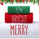Shemilly Christmas Bathroom Towels Set of 2 White Red Merry Bright Embroidered Soft 100% Cotton Bath Towel Joy Hand Towels for Winter Holiday Christmas Kitchen Decor Gift Dish Drying Cleaning