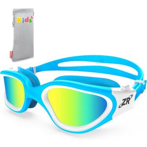 ZIONOR Kids Swim Goggles, G1 MINI UV Protection Anti-Fog Polarized Swimming Goggles for Age 6-14 (A2(mirrored Gold Lens + Bluewhite Frame))