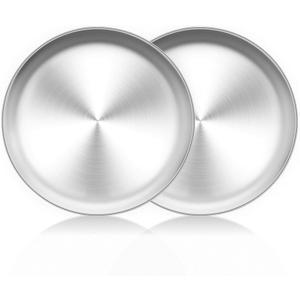 TeamFar Pizza Pan, 10 inch Pizza Pans Pizza Tray Stainless Steel for Oven Baking, Non Toxic & Healthy, Heavy Duty & Dishwasher Safe - Set of 2 (Silver)